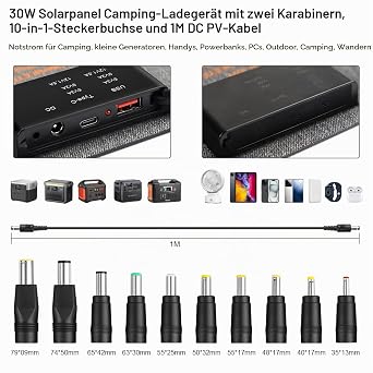 Solar Charger 30 W 18 V Kit: Foldable Solar Panel Camping Solar Panel ETFE