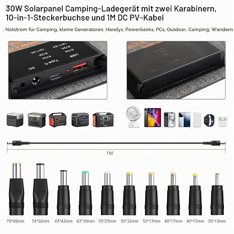 Solar Charger 30 W 18 V Kit: Foldable Solar Panel Camping Solar Panel ETFE