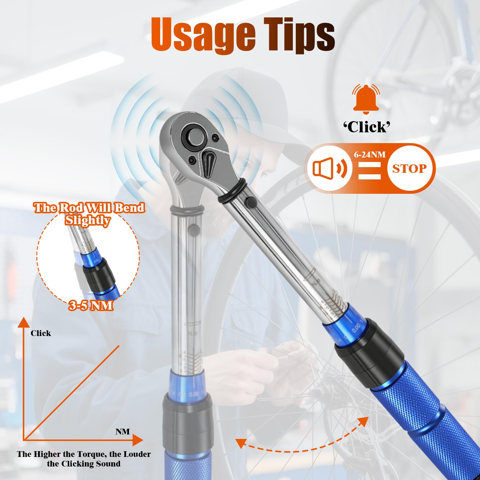 Clé Dynamométrique 1/4'', 2-24Nm, Précision ±3% avec 72 Dents, Clef Dynamometrique Réversible, Clés Dynamométriques avec Barre D'extension 100mm, Kit D'entretien pour Vélo, Moto et Voiture