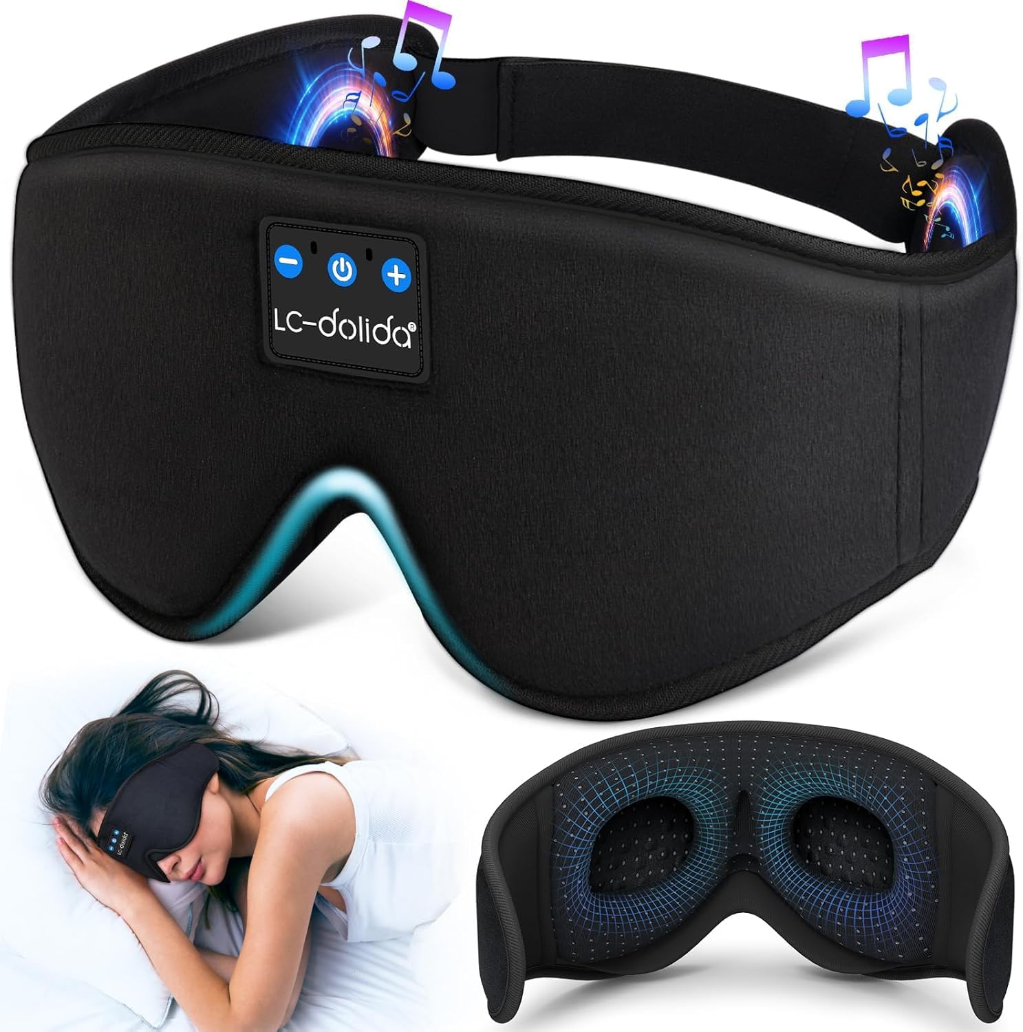 LC-dolida 5.4 Bluetooth Sleep Headphones, 3D Sleep Mask Bluetooth Wireless Music Eye Mask, Sleeping Headphones,Ideal for Travel, Night Work, Side Sleeping and Office Use for Both Men and Women-image-36