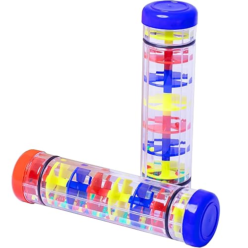 RONDURE Rainmaker - Paquete de 2 palos de lluvia de 8 pulgadas para niños, tubo agitador sensorial para el desarrollo, sonajero de bebé, instrumento