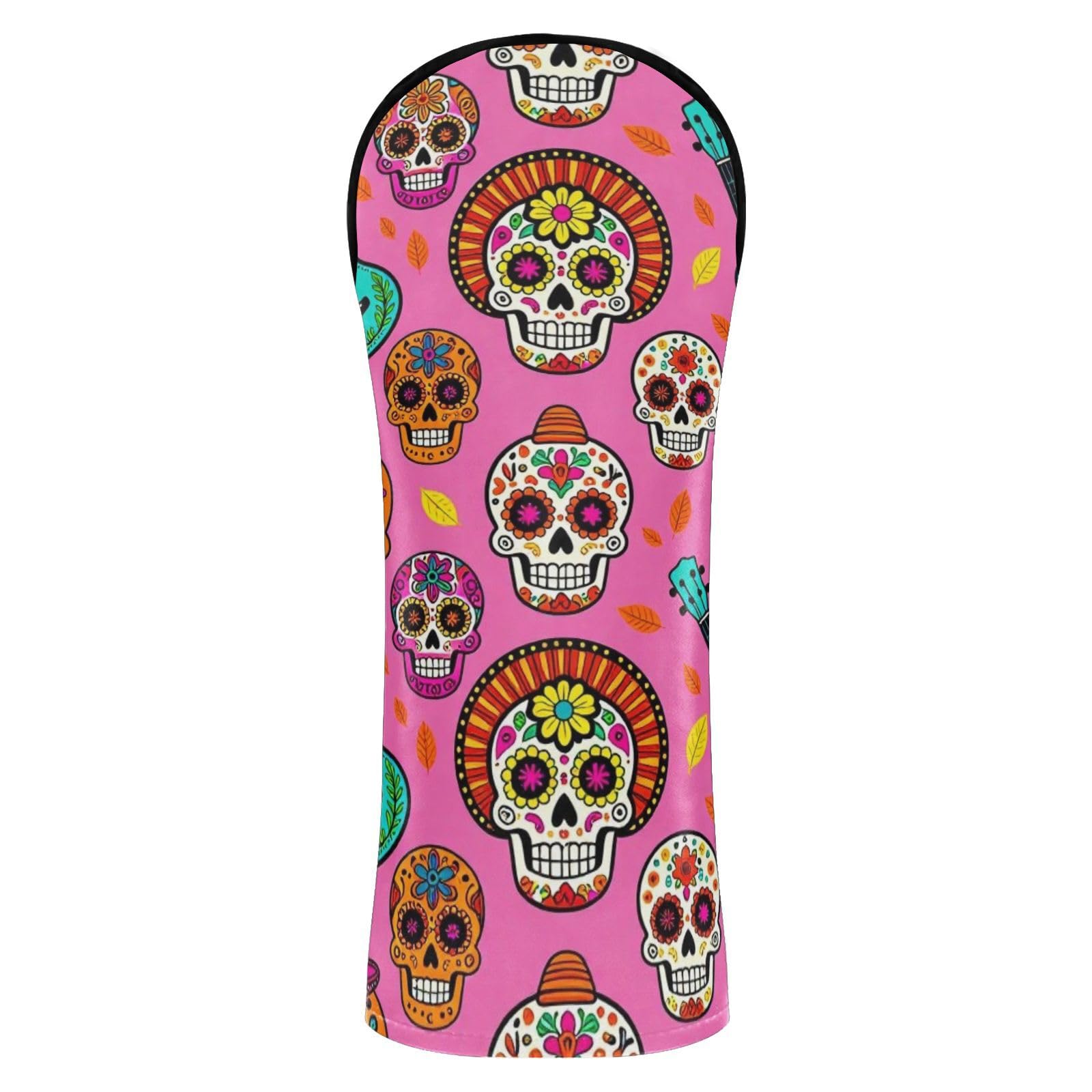 Day Of The Dead Skeleton Golf Head Cover Set Premium Leather Waterproof Headcover with Number Tag for Driver Hybrid and Fairway Woods putter cover