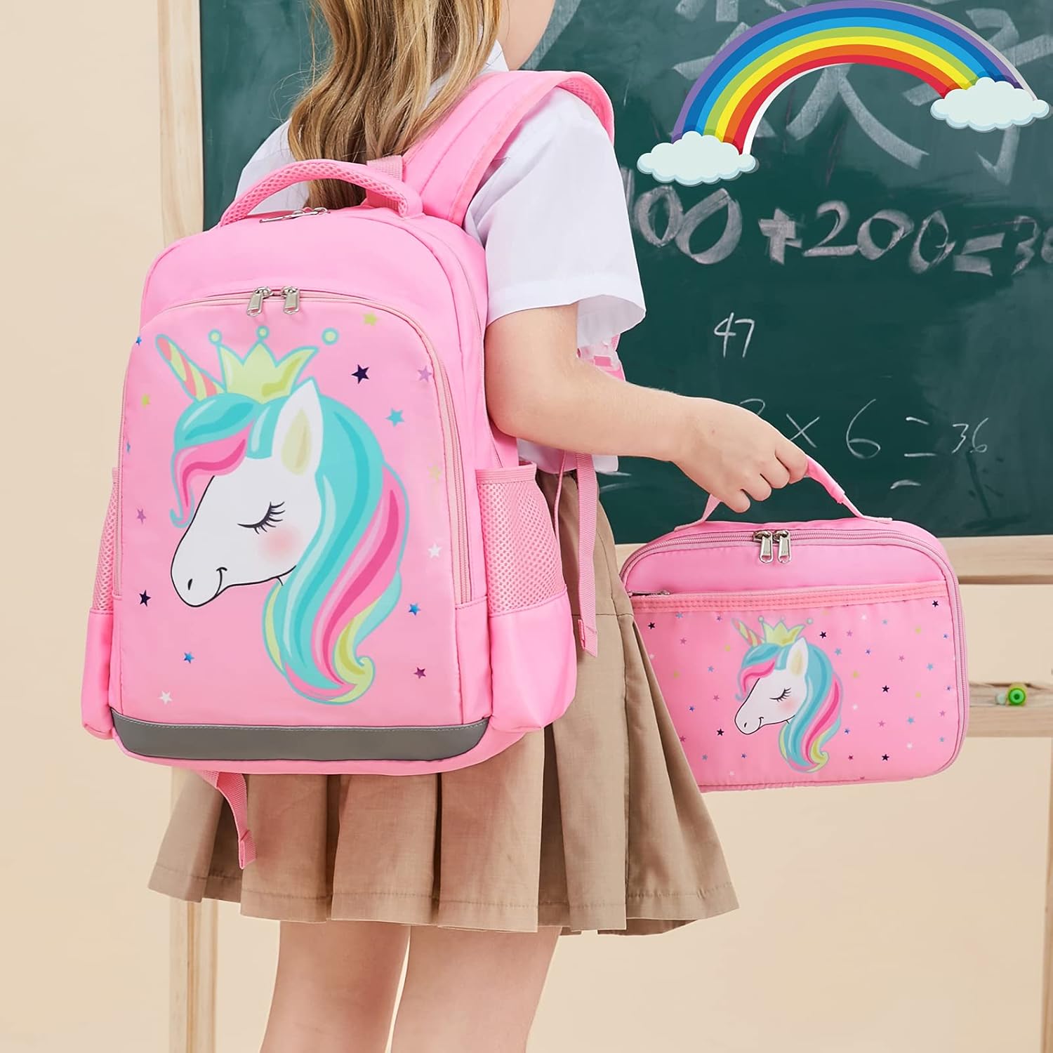 Octsky Unicorn Backpack for Girls, Kids Preschool Backpacks Cute Lightweight With Chest Strap and Lunchbox (Unicorn-Pink) - Image 4