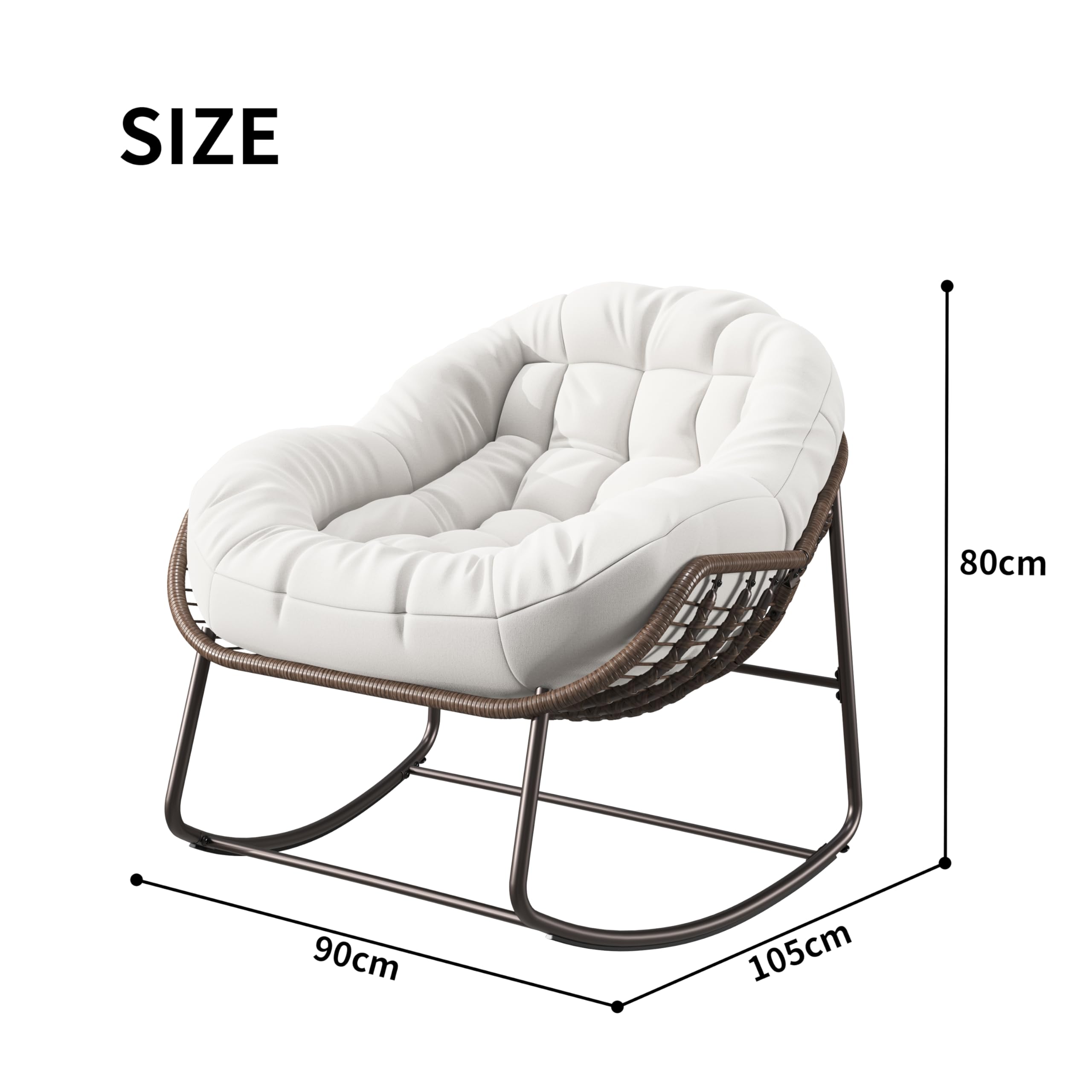 KeepGoon Mecedora de ratán para exteriores con acolchado, estilo escandinavo, silla de lactancia, silla de ocio, silla de ocio, tela impermeable, soporte de acero para salón, dormitorio, patio (beige)