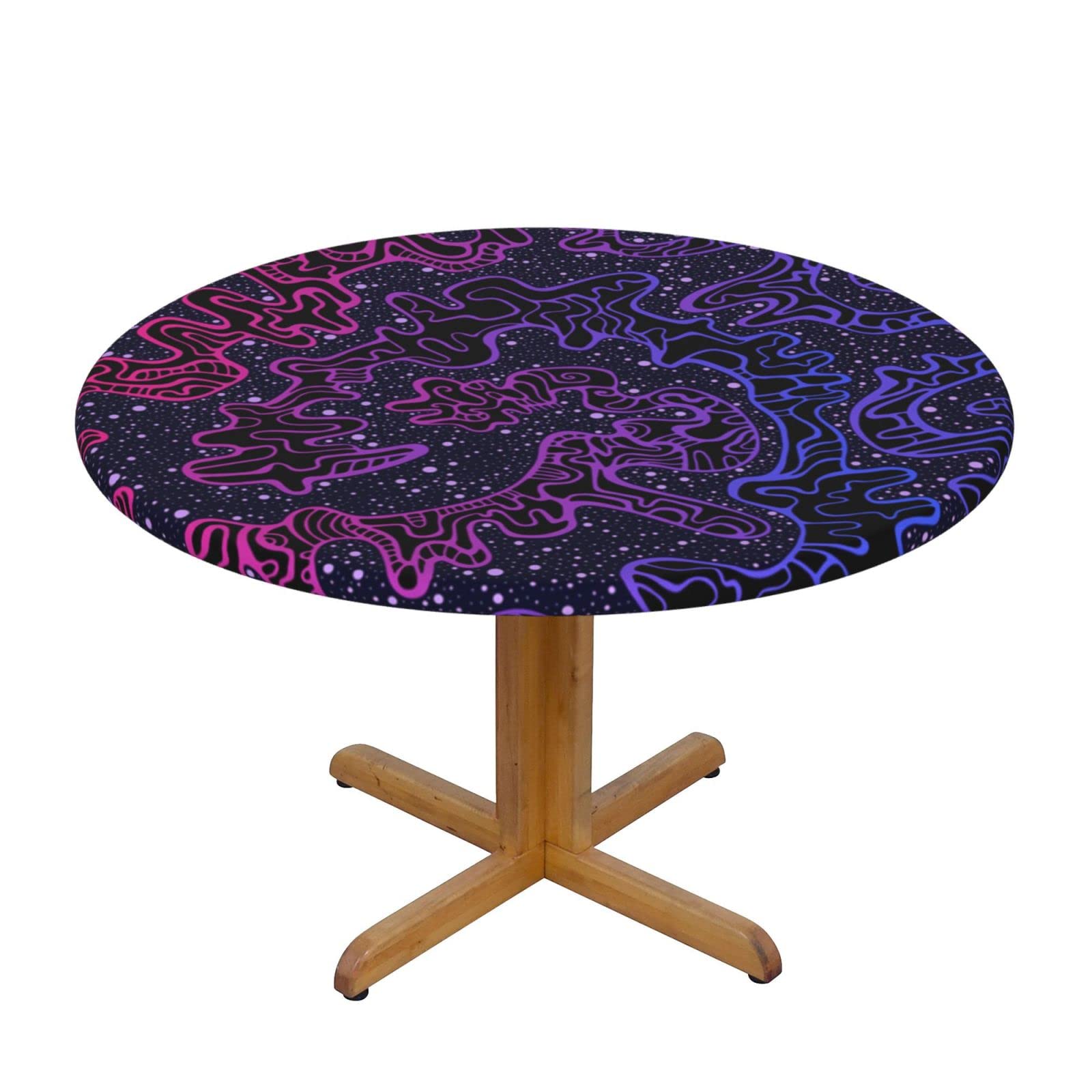 Lsjuee Round Fitted Tablecloth 45-50in Elastic Edged Table Cloth for Kitchen Dining Party Home Decor - Psychedelic Maze Blue Purple