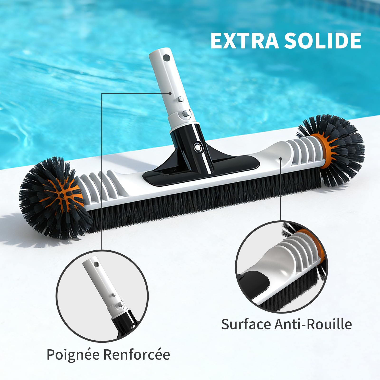 Tête de Brosse de Piscine Ronde, 45,7cm / 18″ Balai Piscine Brosse Robuste avec Poils Solides, Brosse de Nettoyage pour Carrelage, Murs & Coins Récalcitrants (sans Perche Télescopique)