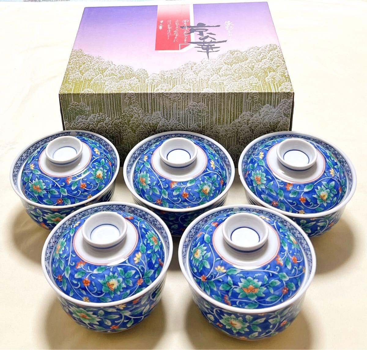 美濃焼 京の華緑彩シリ－ズ 夢窯 花唐草 蓋付どんぶり