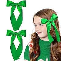 Vista 17 de 2 piezas de lazos largos de cinta para el pelo con clip para niñas, lazos de seda con cinta para el pelo, accesorios para el cabello para bebés