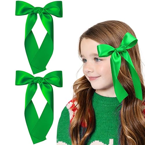 Miniatura 15 de 2 piezas de lazos largos con cinta para el pelo para niñas, clip de pelo con lazo de seda, accesorio para el cabello con cinta de grogrén para Rojo