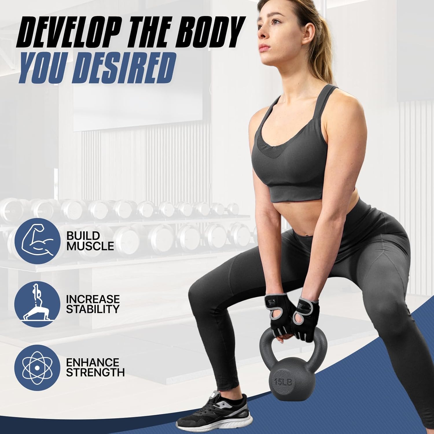 MADOG Kettlebell with Wide Handle, Made of Powder-Coated Solid Cast Iron