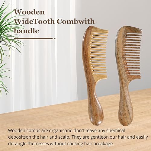 Miniatura 2 de Peine de pelo de sándalo verde natural, calidad premium, antiestático, desenredante natural, mango redondo grueso, para la salud del cabello