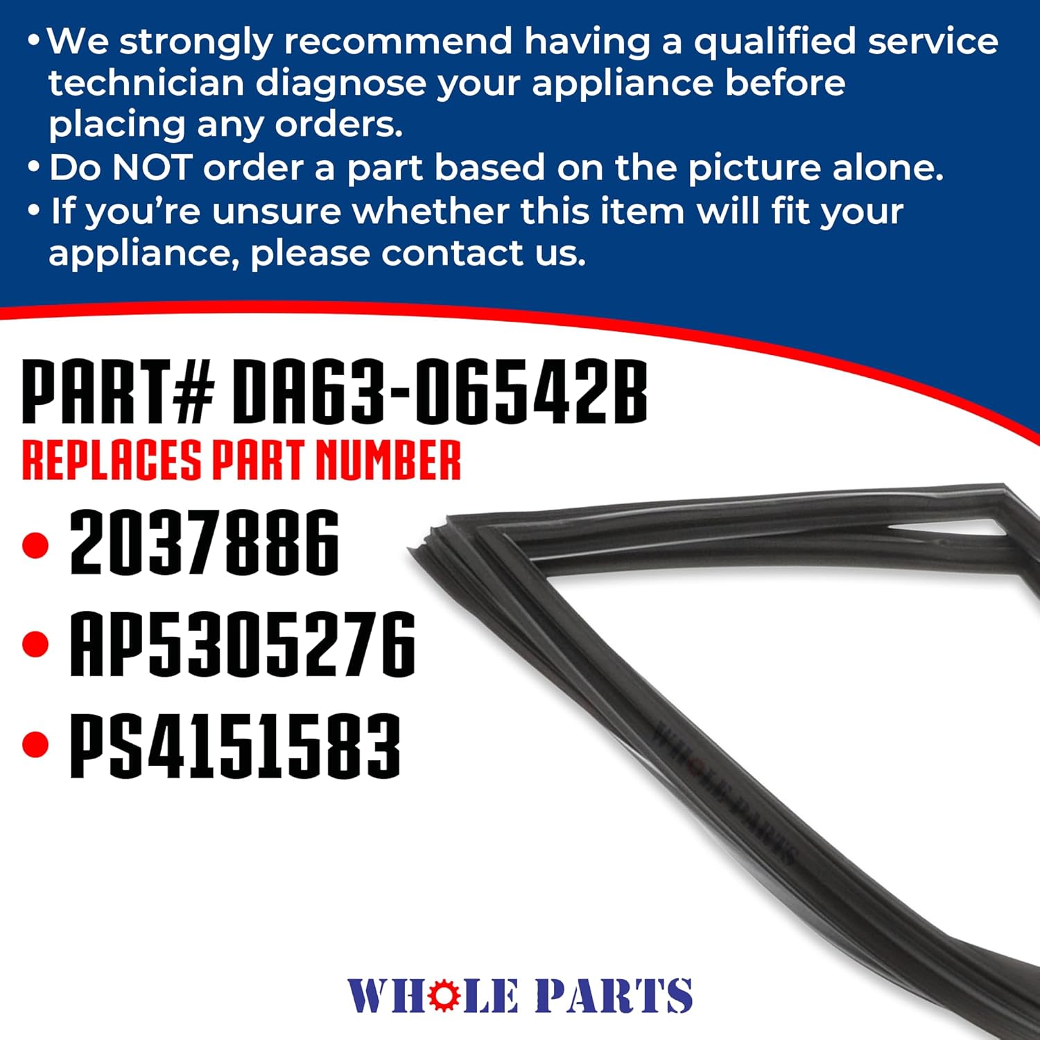 Upgraded Whole Parts Refrigerator French Door Seal Gasket (Black) Part# DA63-06542B - Replacement & Compatible with Some Samsung Refrigerators