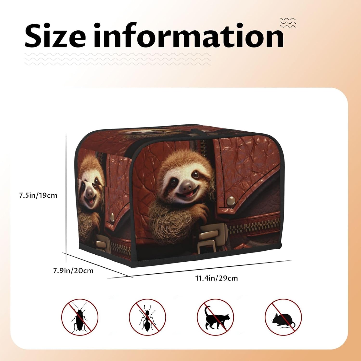 2 Slice Toaster Cover with Pockets & Top Handle Small Bread Maker Covers Sloth on zipper Kitchen Small Appliance Cover Washable Universal Oven Covers