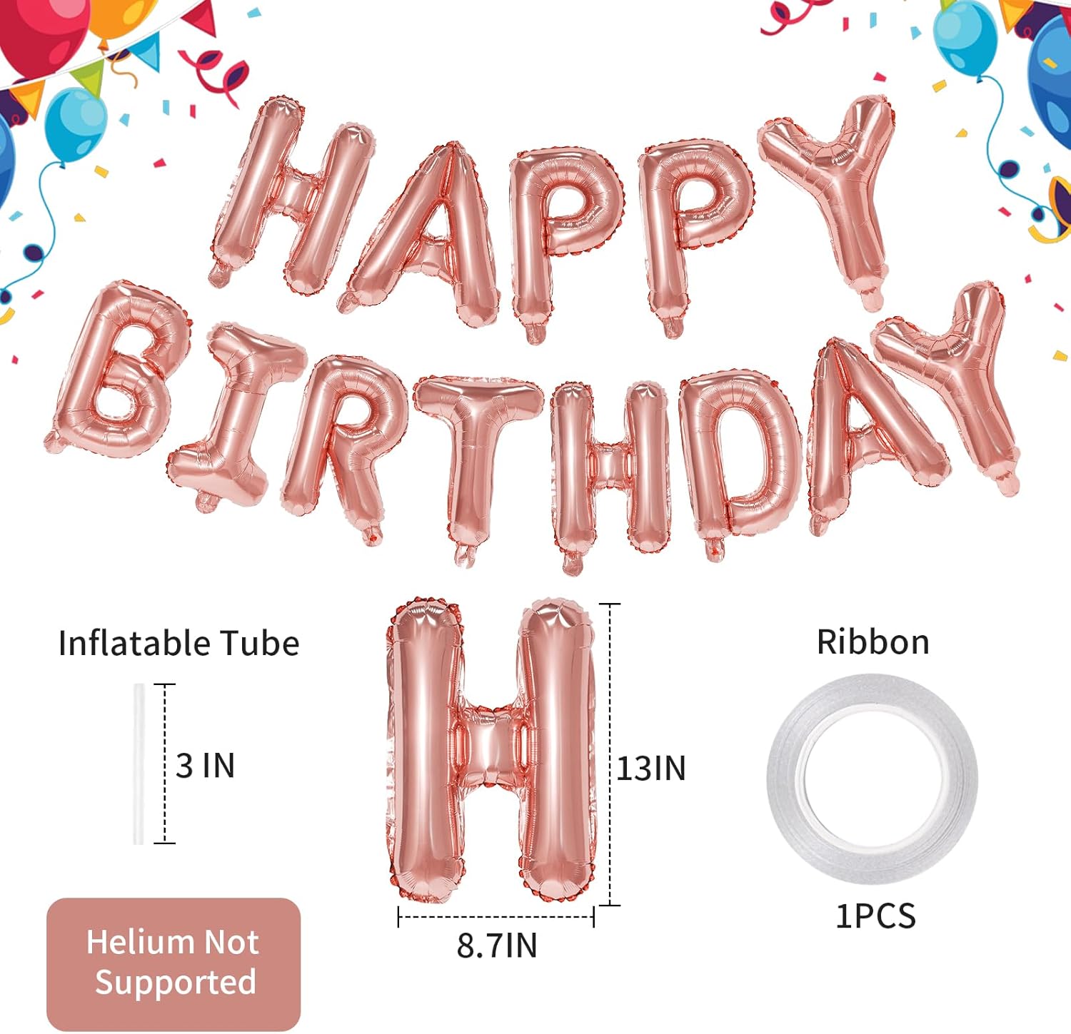 Rose Gold Happy Birthday Balloon Banner, 16 Inch Foil Mylar Happy Birthday Balloons Letters, Reusable Happy Birthday Sign, Rose Gold Birthday Decorations for Women and Girls - Image 3