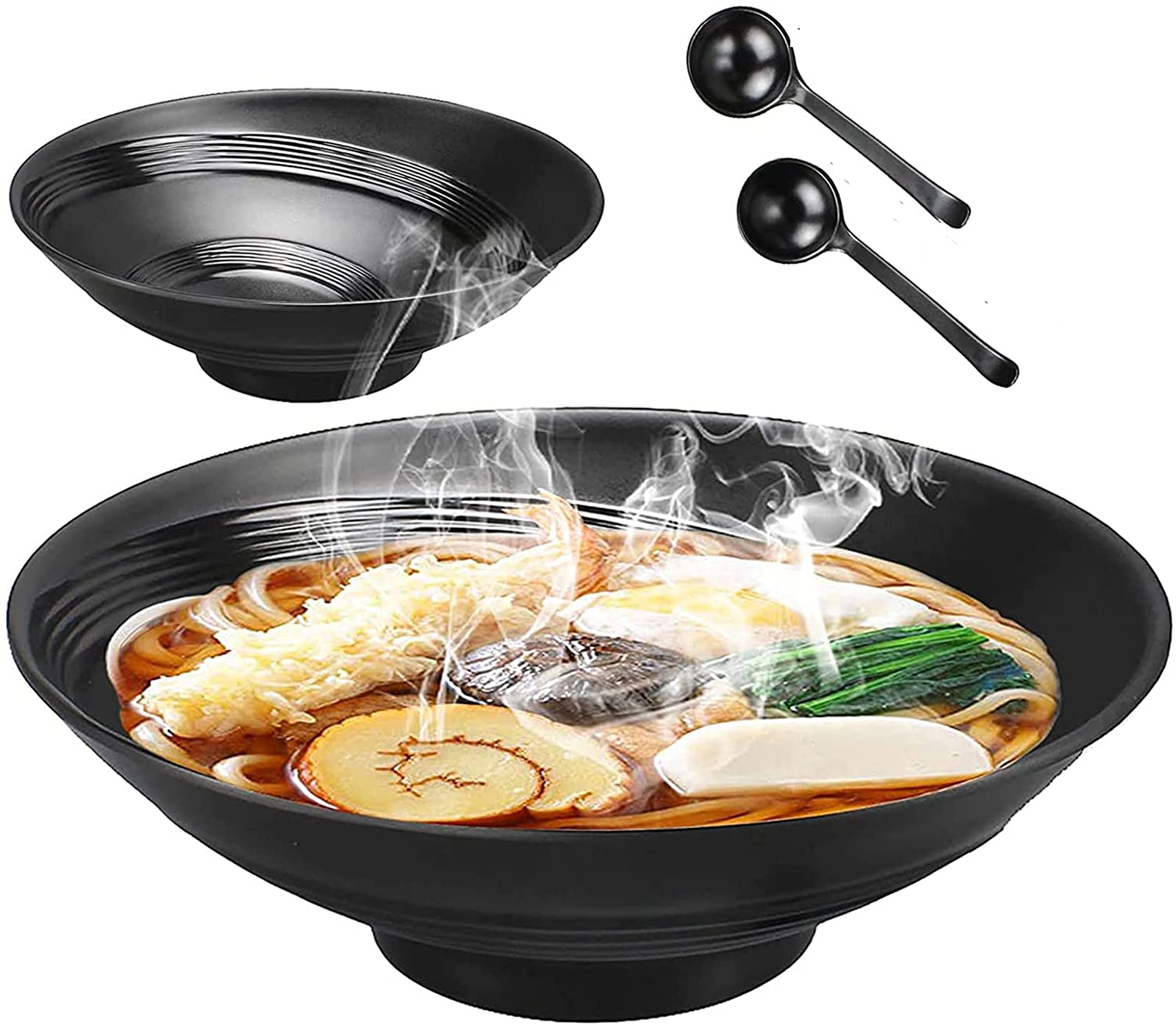 2 Cuencos Japoneses para Ramen, Cuenco De Sopa De Plástico Ecológico De Melamina, Adecuado para Fideos Udon, Fideos Soba, Ramen, Fideos Asiáticos, con Cuchara
