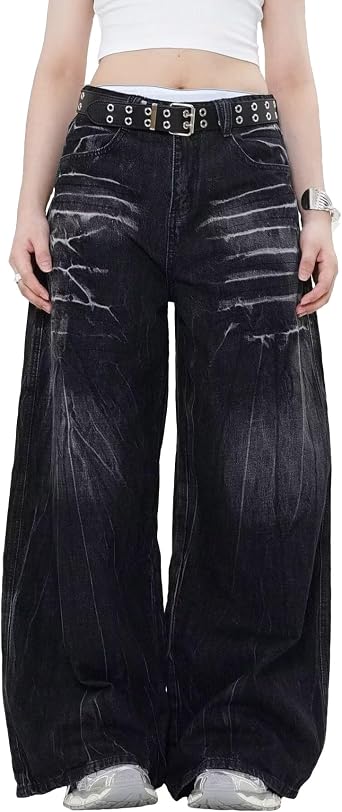 jupkem Men's Loose Work Pants Y2k Jeans Gothic Wide Leg Fashionable Jeans Hip hop Garbage Pants Harajuku Streetwear