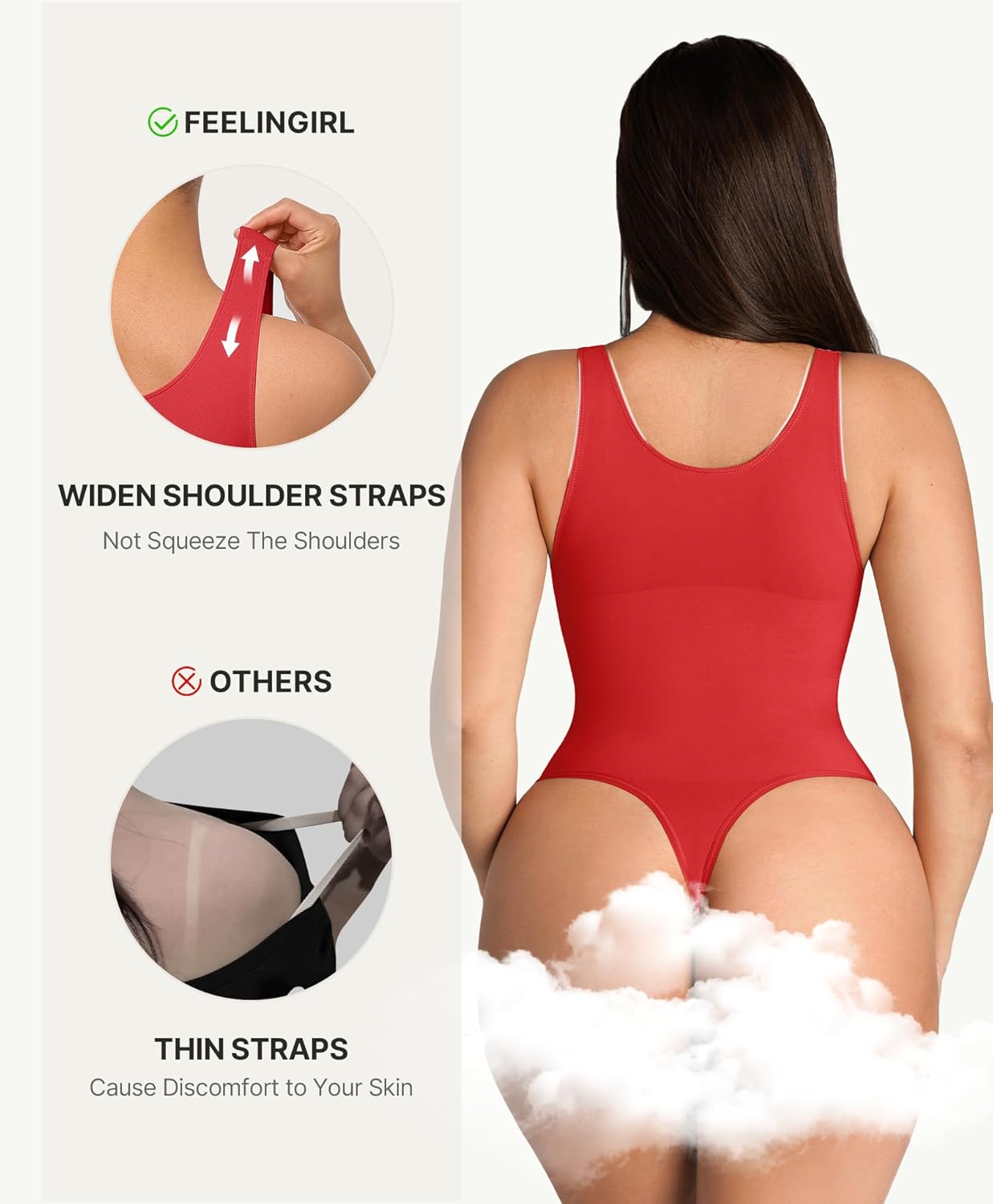 FeelinGirl Shapewear Bodysuits for Women Tummy Control Thong Seamless V Neck Compression Body Suits Corset Top