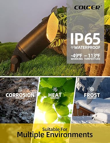 Miniatura 5 de COLOER Focos de paisaje de latón, paquete de 6 focos para exteriores con carcasa de aluminio de 5 W, bombilla LED MR16 de 2700 K, 450 lúmenes, 12 V