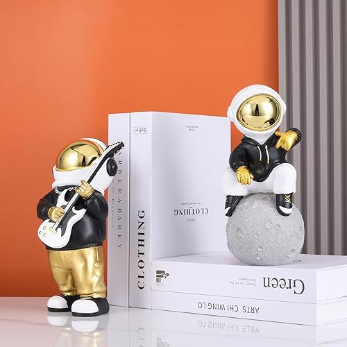 Vista 6 de Figura de astronauta, escultura de astronauta en oro negro, estatua de astronauta, regalo para niños, decoración de habitación para hombres, hogar