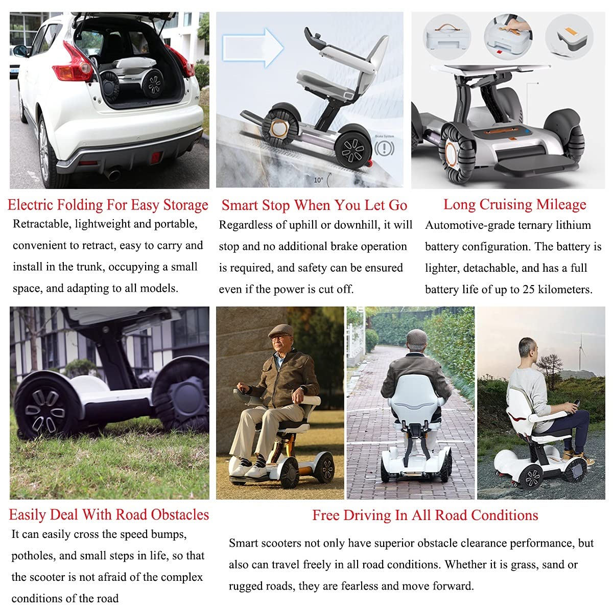 Scooter elettrico pieghevole per disabili a 4 ruote per anziani Adulti portatori di handicap, sedia a rotelle motorizzata pieghevole Sedia a rotelle portatile leggera con ciclo a mano con sedile per