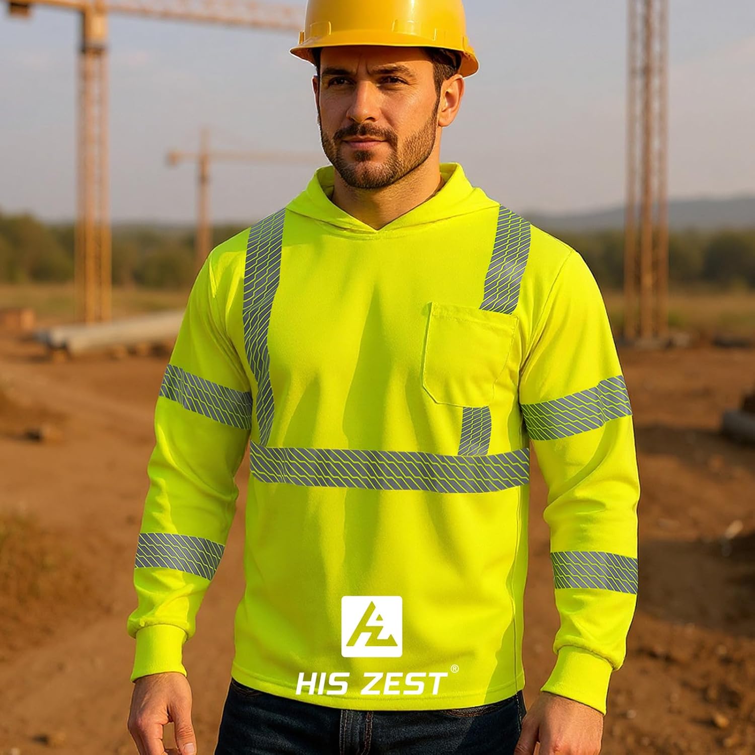 Hi Vis Safety Hoodie ANSI Class 3 Shirts High Visibility Long Sleeve Construction Pullover with Reflective Strips - Image 6