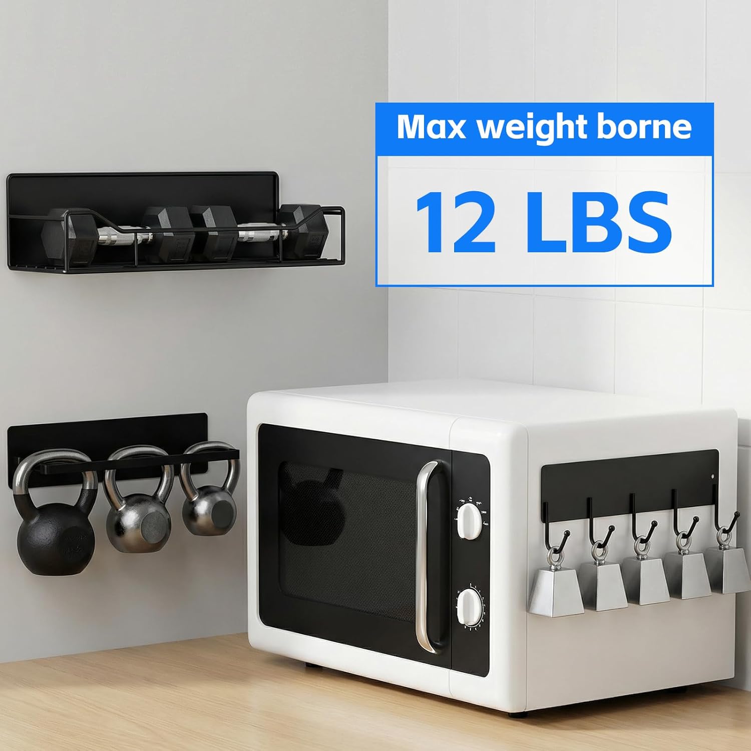 Magnetic Shelves for Washing Machine, 5 Pack Heavy Duty Laundry Shelf Organizer with Hooks, Strong Magnetic Storage Rack for Washer, Dryer, Refrigerator & Kitchen Laundry Organizer (Black)