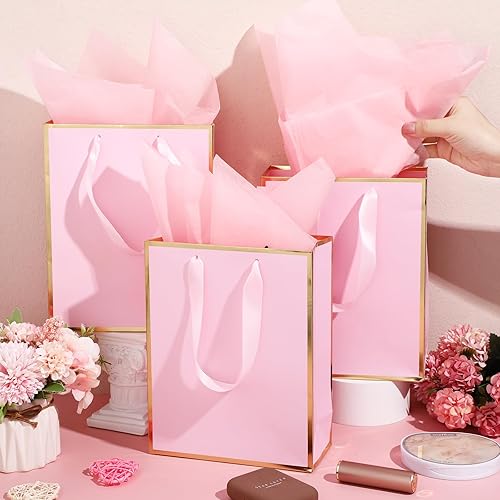 Miniatura 4 de Yeaqee Paquete de 24 bolsas de regalo de papel metálico con asa y tejido de 9 x 7 x 3.1 pulgadas, bolsa de regalo de bienvenida para dama de honor,