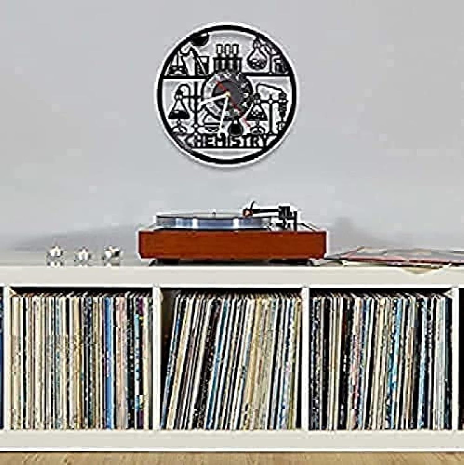 Round Wall Clock Chemistry Substance Reaction Wall Clock Chemical Experiment Illustration for Laboratory Science Students Teacher Clocks Decorative Gift