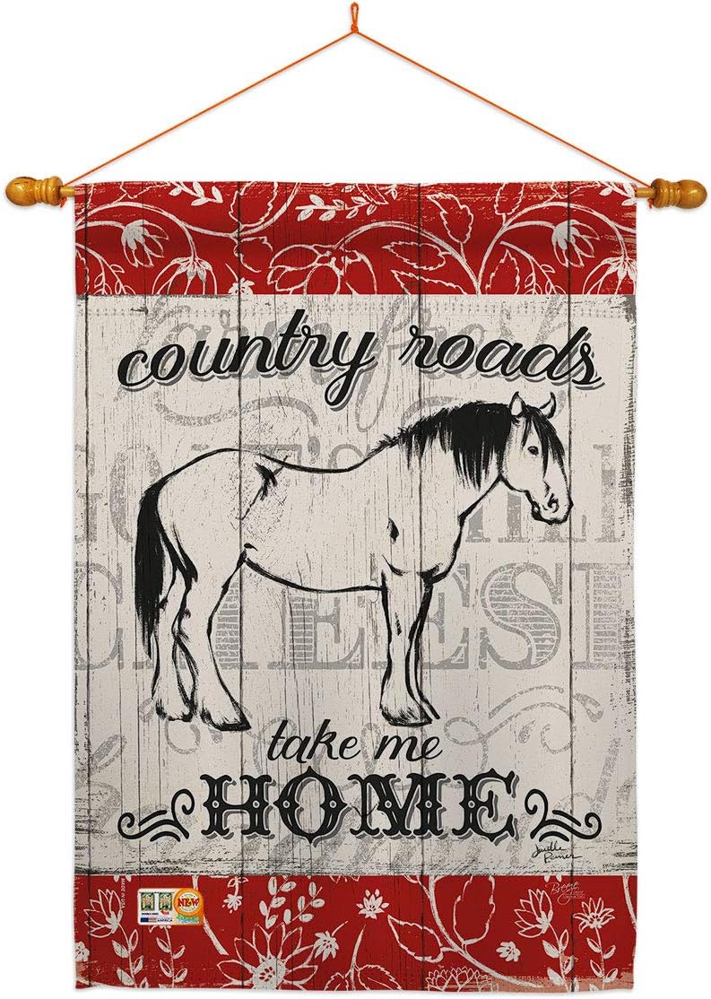 Country Roads Horse House Flag Animals Barnyard Animal Cow Rooster Farmhouse Pet Nature Farm Creature Small Decorative Gift Yard Banner Made In USA 28 X 40