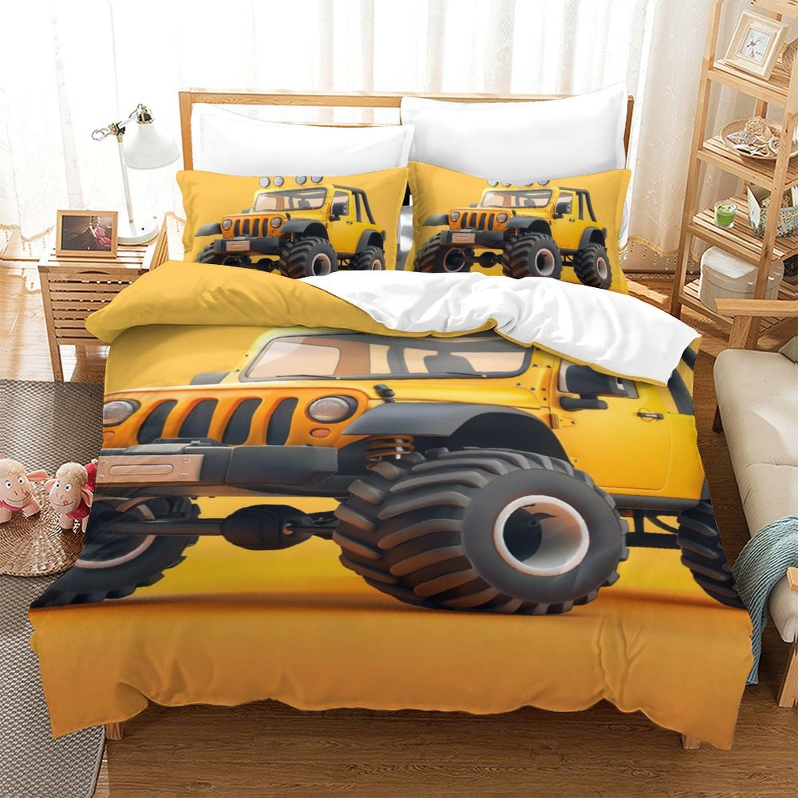 Housse de couette camions 3D parure de lit microfibre respirante 140x200 single