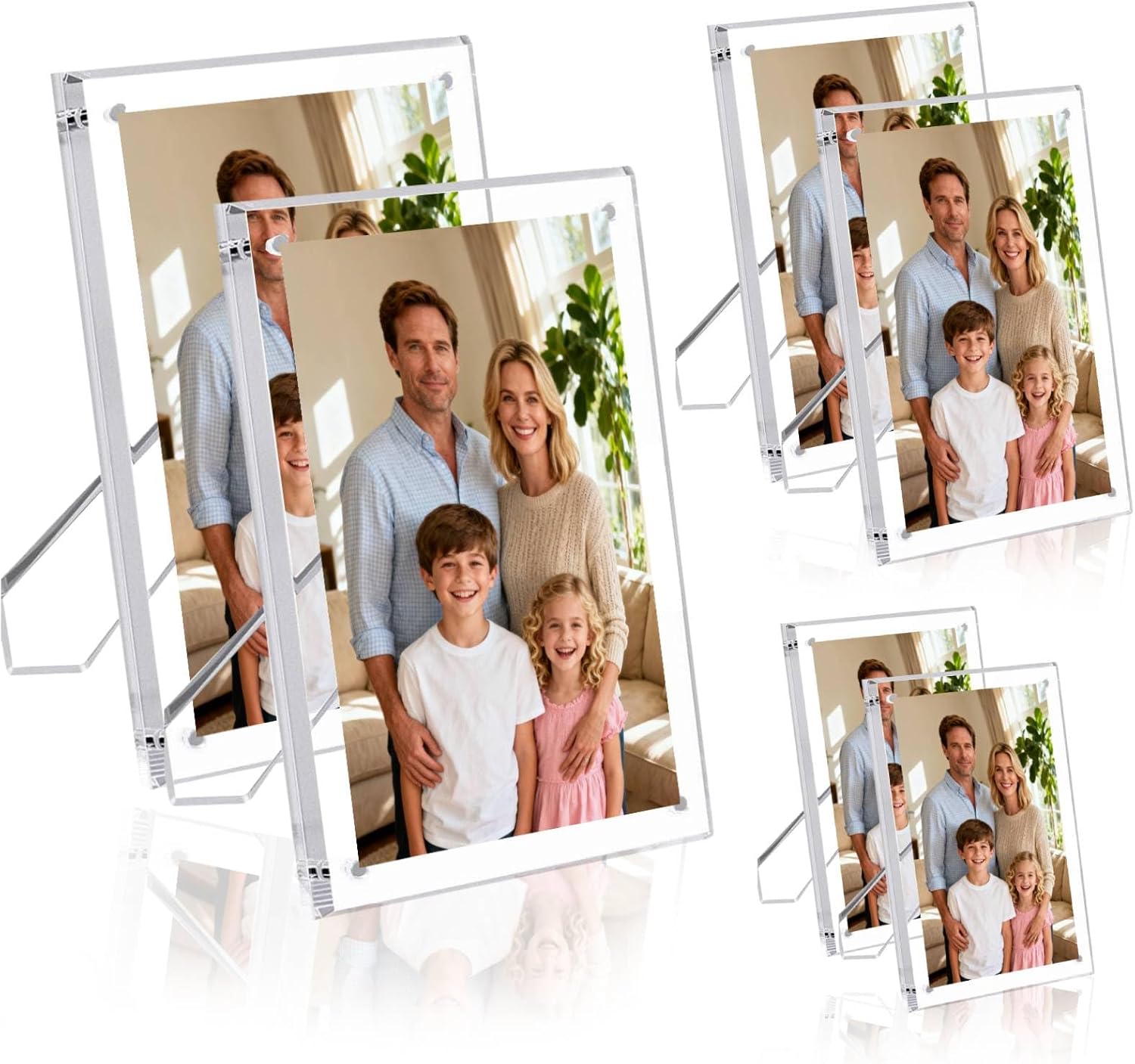 6 Pcs Acrylic Magnetic Picture Frames with Stand,4x6,5x7,8.5x11inch Magnetic Photo Frame,Acrylic Clear Frameless Picture Frame for Tabletop Display,Home Décor,Office,Gift