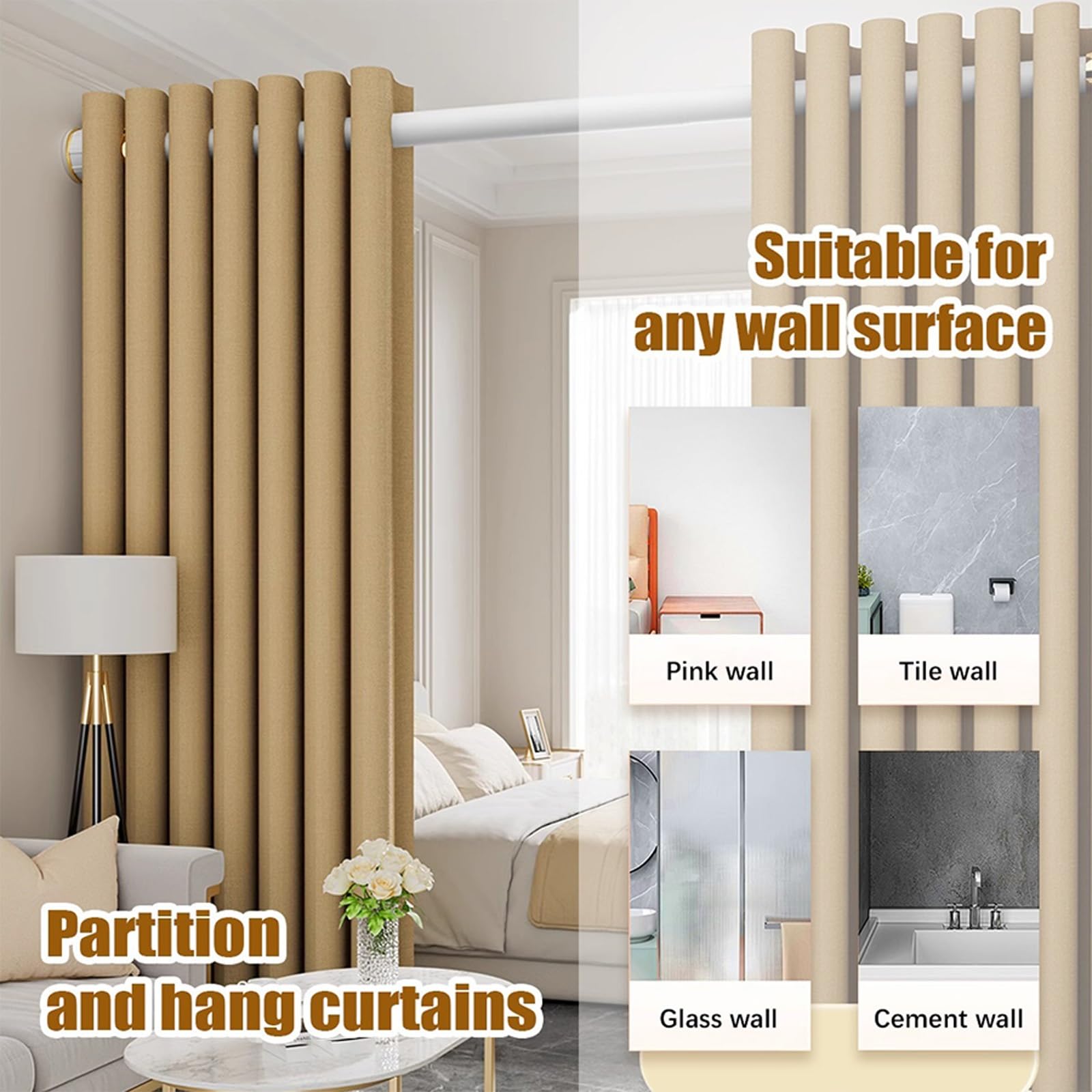 Duschvorhangstange Gardinenstange Ohne Bohren, Extra Lange 40-500cm Teleskopstangen Edelstahl Vorhangstange Klemmstange für Dusche und Badewanne ( Farbe : Advanced Grey , Größe : 4.1-5.0m+30 rings )
