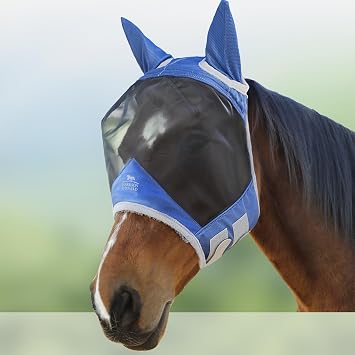 Harrison Howard CareMaster Pro Luminous Horse Fly Mask Large Eye Space Standard with Ears UV Protection for Horse Royal Blue M Cob