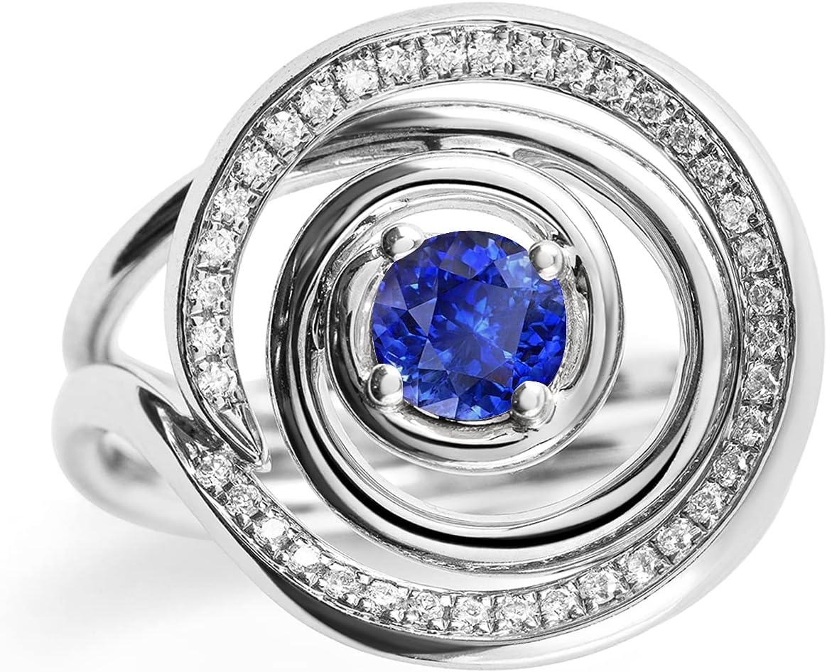 Sapphire ring set-Bridal ring set for women-Engagement wedding ring set-Diamond ring set-White gold ring set-Alternative ring unique-Circle