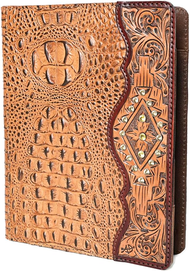 American Darling Crocodile Embossed Leather Portfolio Bag – Hand Tooled Genuine Leather Western Business Organizer