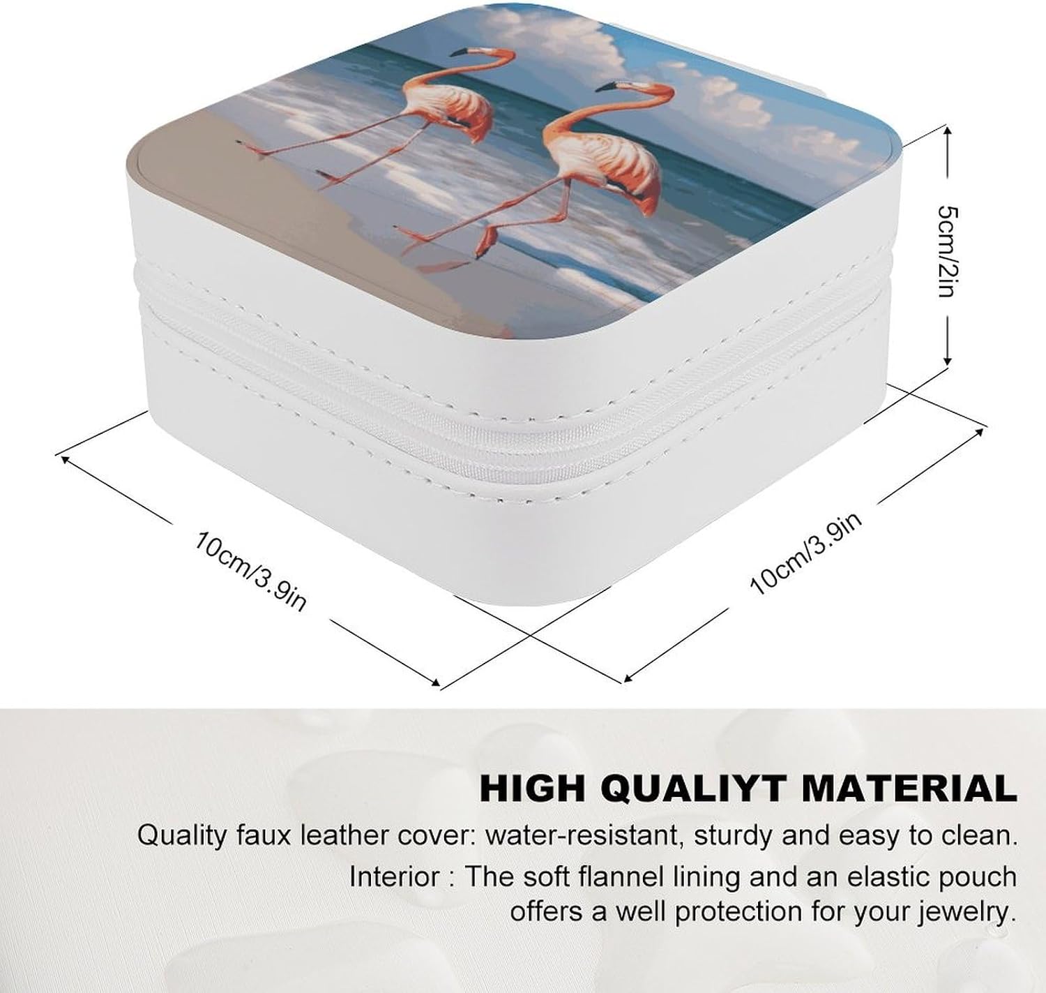 Pink Flamingo Walking on The BeachPortable PU Leather Jewelry Box image 2
