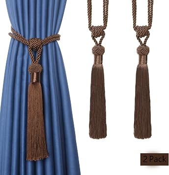 BEL AVENIR 2 Pack Curtain Tiebacks Hand-Woven Tassels Holdbacks