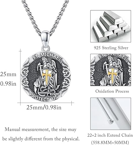 Vista 289 de Collar con colgante de plata de ley 925 con medalla de San Patrón, joyería religiosa para hombres y mujeres, con cadena de acero inoxidable 316L