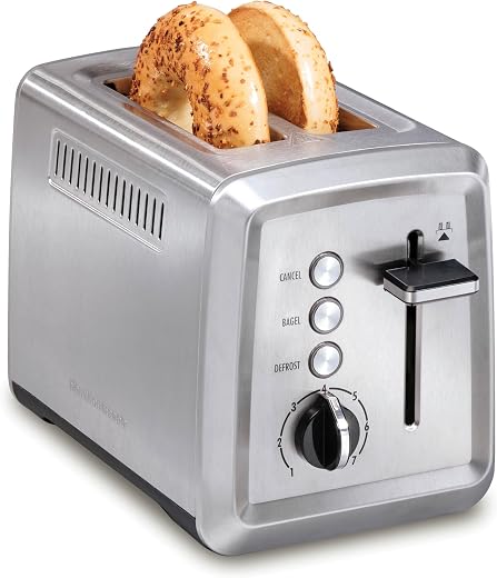 Hamilton Beach 2 Slice Toaster with Extra-Wide Slots, Bagel Setting, Toast Boost, Slide-Out Crumb Tray, Auto-Shutoff & Cancel Button, Defrost Function, Stainless Steel (22794)