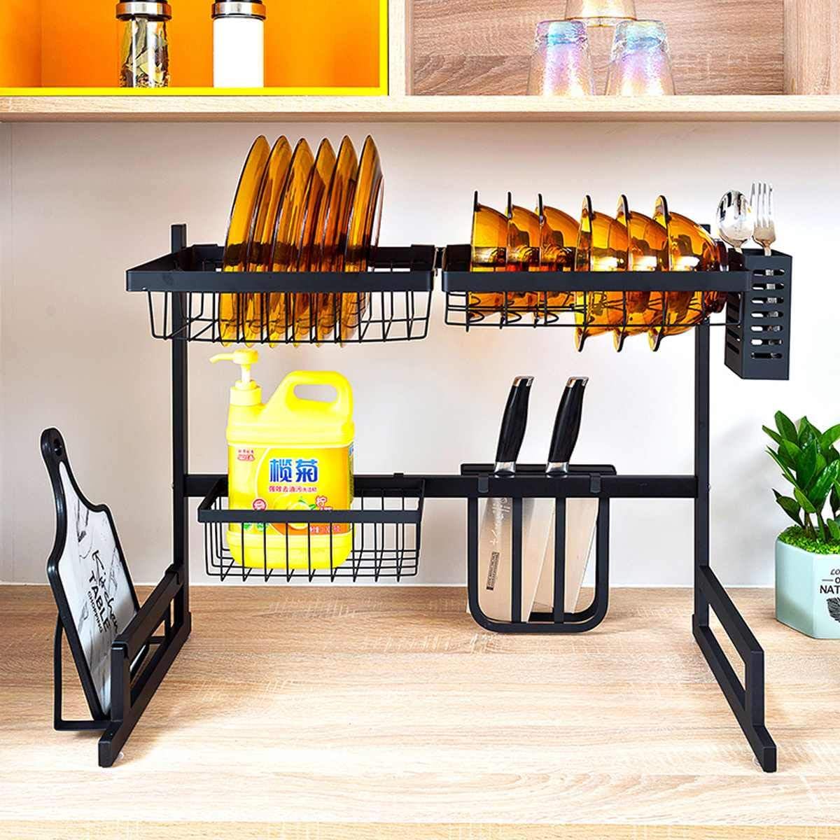 uyoyous 2 Tier Over The Sink Dish Drying Rack Stainless Steel Large Dish Drainers Shelf Kitchen Dish Rack Over Sink Drainer Shelf for Kitchen Supplies Storage Space Saver 33≤ Sink Size≤40 inch