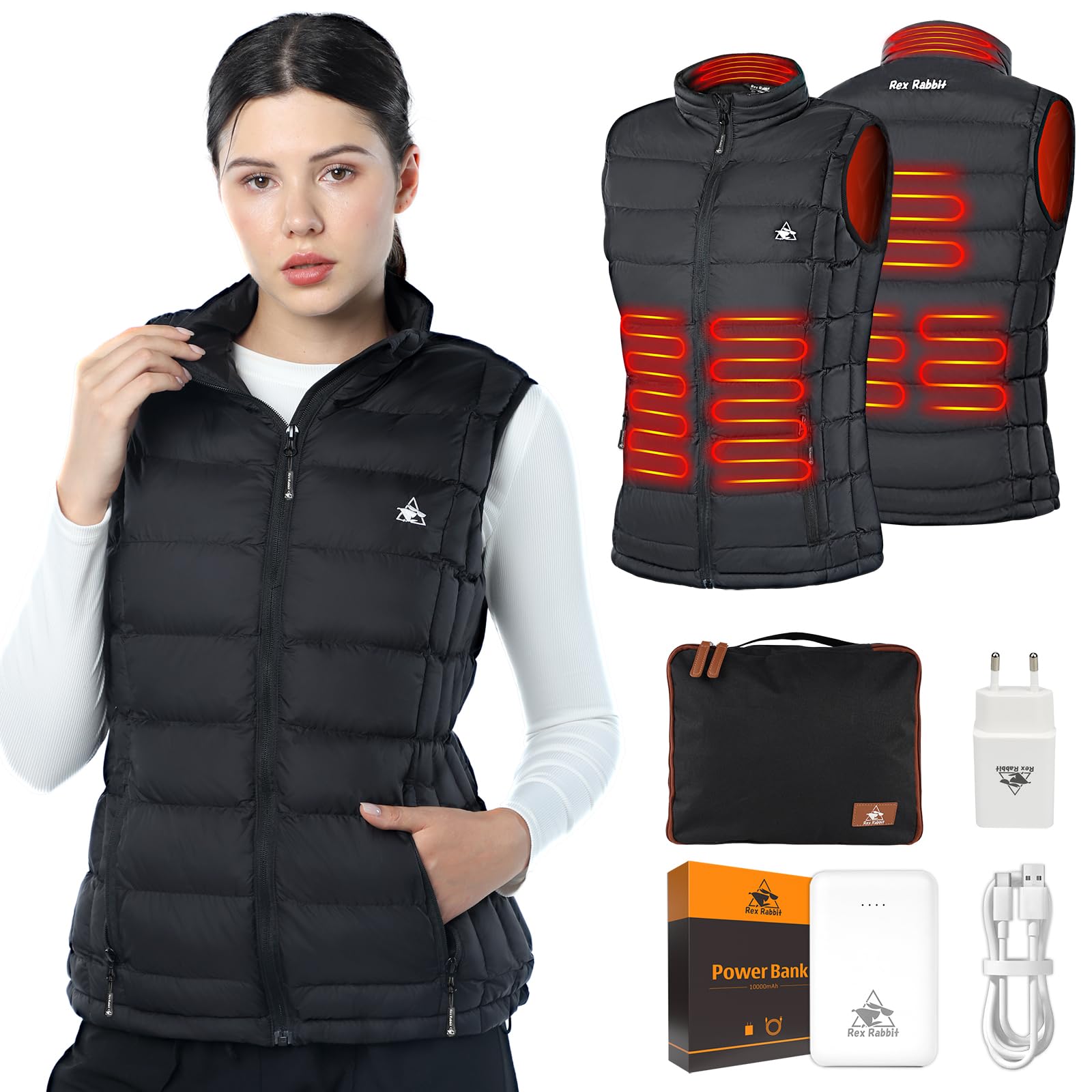 Gilet riscaldabile per donna, gilet riscaldato con 6 zone di riscaldamento, gilet elettrico USB per primavera, autunno, inverno, gilet termico con spina e power bank, gilet riscaldato per esterni, con