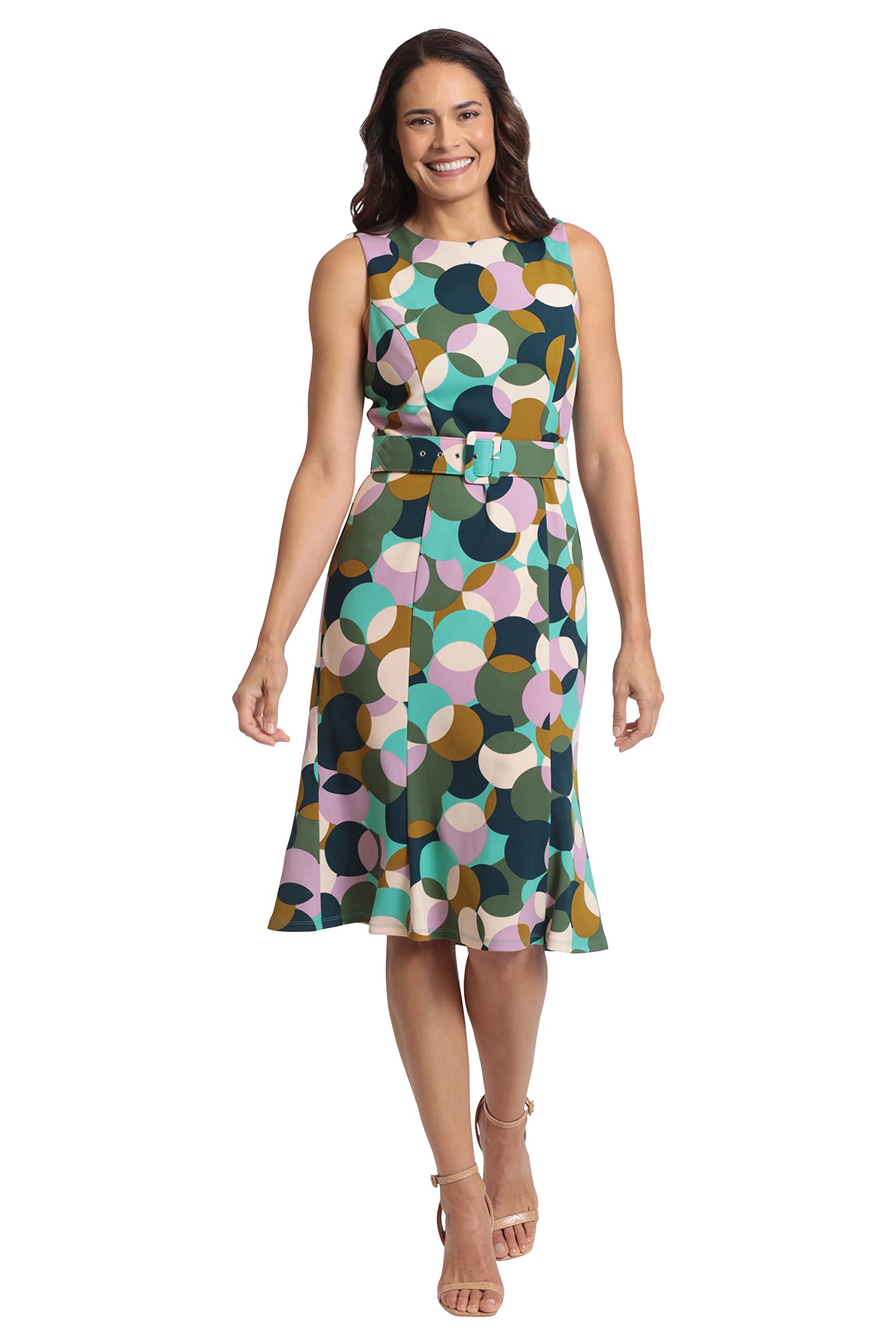 London TimesWomen's Sleeveless Fluted Sheath with Belt