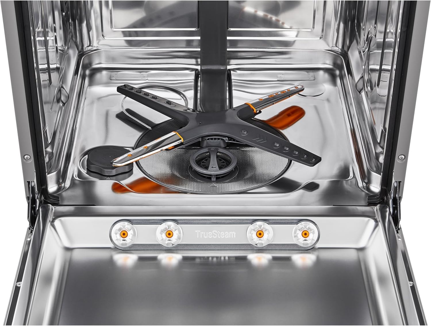 LG QuadWash DB365TXS Lavastoviglie da Incasso a Scomparsa Totale, Serie 3, Classe B, 14 coperti, 4 Bracci Irroratori, Vapore, Cerniere Sliding, Apertura Automatica, 3° Cestello, Wi-Fi, Acciaio
