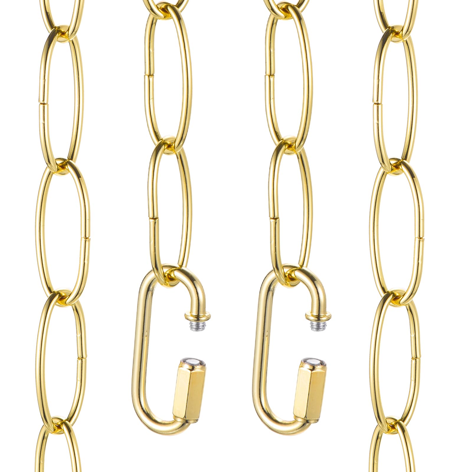 sourcing map 7ft Lighting Hanging Chain, 2.4mm/0.09" Looping Metal Pendant Chandelier Chain Extension with 2 Quick Link Lock for Hanging Plant Pendant Chandelier Light Fixture, Light Golden