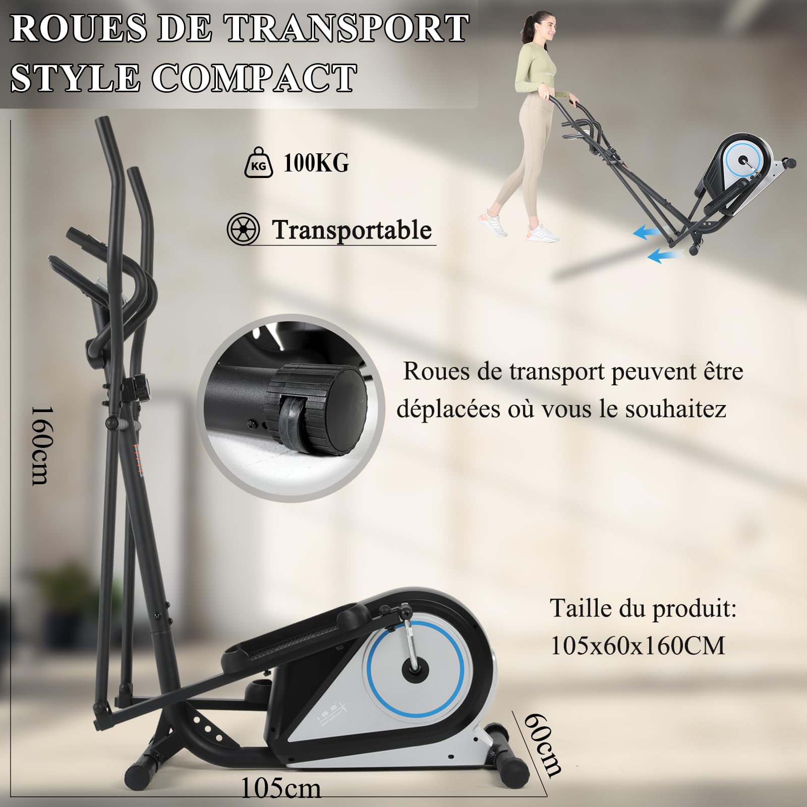 ISE Vélo Elliptique d'Appartement Magnétique, Vélos Elliptiques Maison/Bureau, Ecran LCD, avec 8 Niveaux Résistance, Affichage LCD Impulsion, Volant d'Inertie Magnétique, Velo Elliptique Cardio