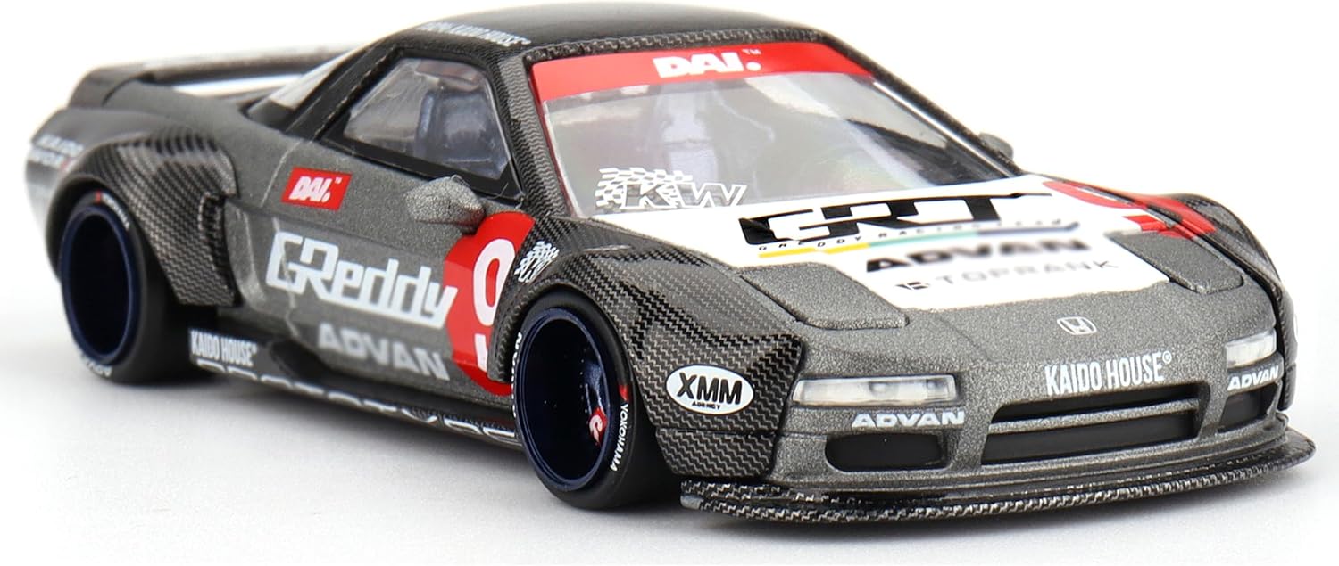 MINI GT NSX Kaido Test Car Spec V1#9 Gray Metallic with Carbon Top and Graphics (Designed by Jun Imai) Kaido House Special 1/64 Diecast Model Car KHMG190