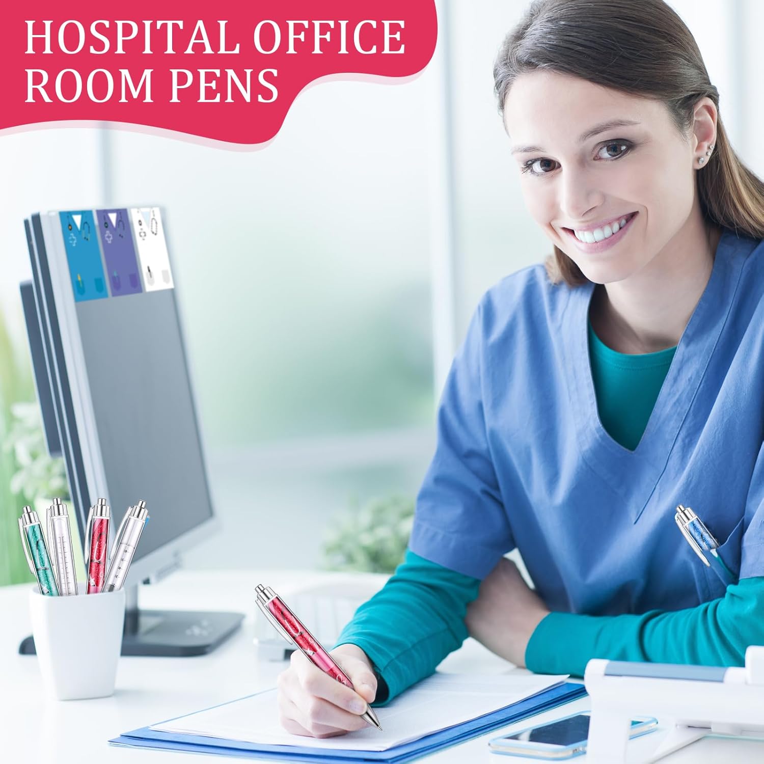 Geyoga 60 Pcs Funny Nurses Week Gifts Bulk 2026 Nurse Notepads with Pens Mini Sticky Notes Ballpoint Pens Nurse Appreciation Gifts for Certified Pharmacy Medical Assistant Office Work(Cute)
