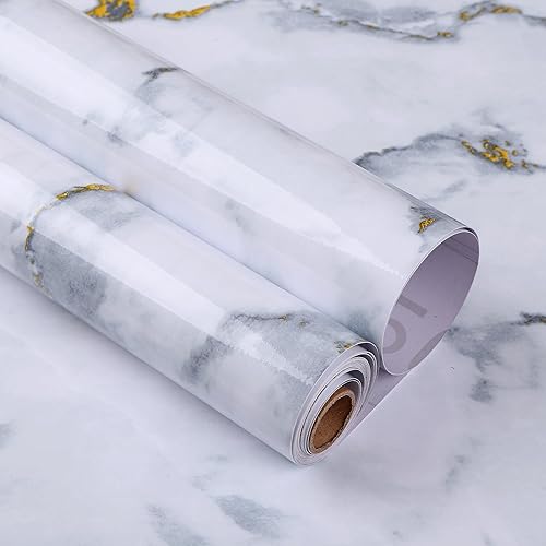 Papel tapiz brillante de granito de mármol para despegar y pegar, papel de contacto vintage negro dorado, extraíble, grisblanco, grueso PVC,