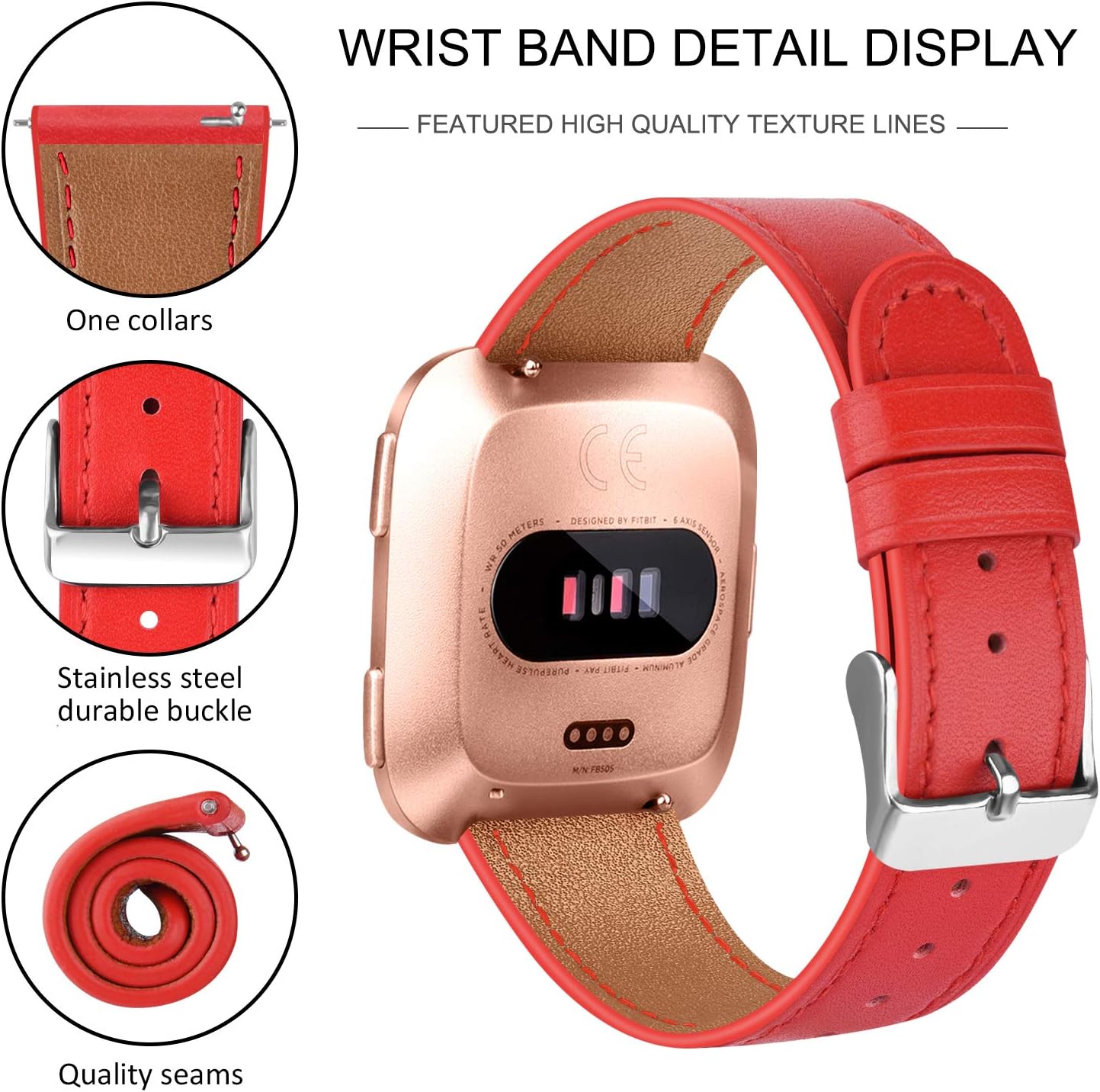 VANCLE Leather Band Compatible with Fitbit Versa Bands, Fitbit Versa Lite/Versa 2 Leather Bands and Fitbit Versa SE Accessories Bands for Women Men
