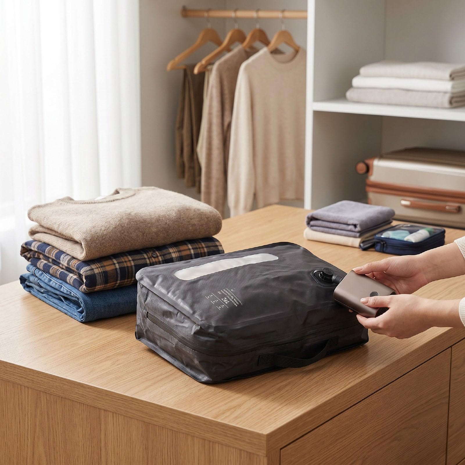 Bolsa de Viaje Al Vacío, Bolsa de Sellado Al Vacío a Prueba de Fugas de TPU de 25 L, Resistente, Duradera y Ultraligera, de Viaje de Compresión Versátil de 46 X 28 (GRAY)